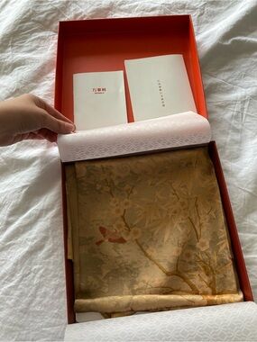 Silk Floral & Bird Square Scarf in Gold